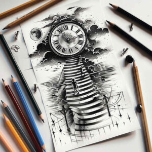 ornamental-detail-stairs-tattoo – tattoo design ideas free ai generated – surrealism-phantasmagoria – for-temple – Gallery: stairs-inkby-ai