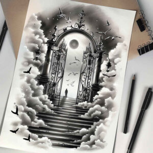 ornamental-stairs-tattoo – tattoo design ideas free ai generated – realism-detail-accuracy – for-toe – Gallery: stairs-inkby-ai