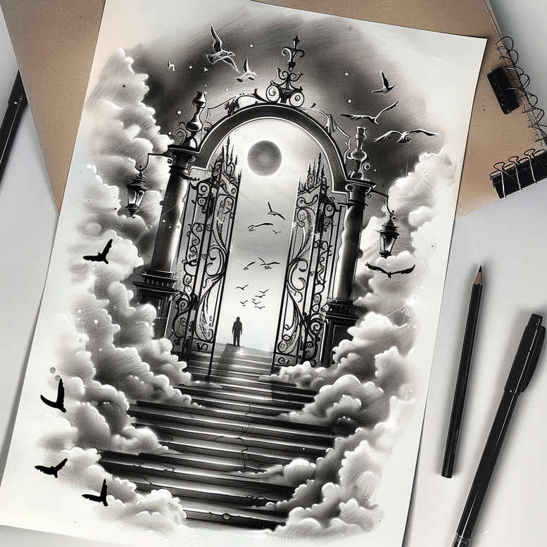 ornamental-stairs-tattoo – tattoo design ideas free ai generated – realism-detail-accuracy – for-toe – Gallery: stairs-inkby-ai