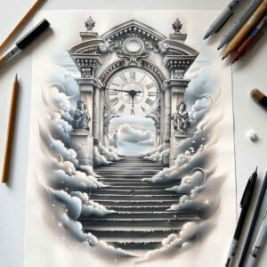 ornamental-stairs-tattoo – tattoo design ideas free ai generated – surrealism-psychedelic – for-lower-arm – Gallery: stairs-inkby-ai