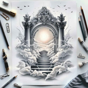 progress-symbol-stairs-tattoo – tattoo design ideas free ai generated – neotraditional-bold-texture – for-biceps – Gallery: stairs-inkby-ai