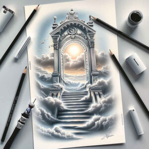 realistic-stairs-tattoo – tattoo design ideas free ai generated – neotraditional-artistic-contrast – for-elbow – Gallery: stairs-inkby-ai