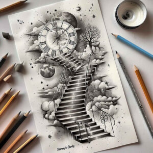 realistic-stairs-tattoo – tattoo design ideas free ai generated – realism-natural-contrast – for-sternum – Gallery: stairs-inkby-ai