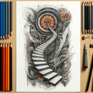 realistic-stairs-tattoo – tattoo design ideas free ai generated – surrealism-fluid-forms – for-stomach – Gallery: stairs-inkby-ai