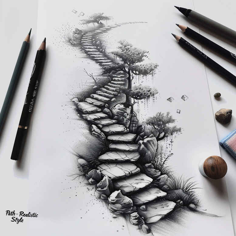 rebirth-symbol-stairs-tattoo – tattoo design ideas free ai generated – realism-hyper-realistic – for-back-of-neck – Gallery: stairs-inkby-ai