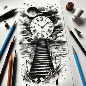 shaded-stairs-tattoo – tattoo design ideas free ai generated – neotraditional-bold-highlights – for-stomach – Gallery: stairs-inkby-ai