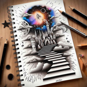 shadow-and-light-stairs-tattoo – tattoo design ideas free ai generated – neotraditional-contoured-forms – for-nape – Gallery: stairs-inkby-ai