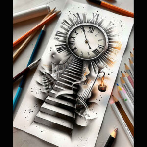 shadow-and-light-stairs-tattoo – tattoo design ideas free ai generated – neotraditional-dynamic-color – for-back – Gallery: stairs-inkby-ai