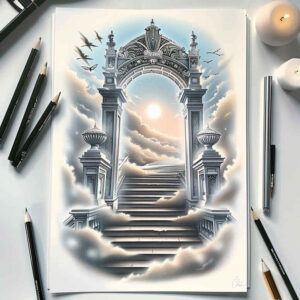 shadow-and-light-stairs-tattoo – tattoo design ideas free ai generated – realism-realistic – for-upper-thigh – Gallery: stairs-inkby-ai