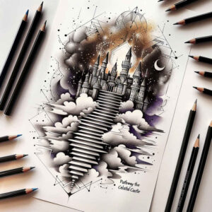 shadow-stairs-tattoo – tattoo design ideas free ai generated – neotraditional-vivid-detail – for-upper-chest – Gallery: stairs-inkby-ai