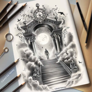 spiritual-motif-stairs-tattoo – tattoo design ideas free ai generated – neotraditional-textured-fills – for-biceps – Gallery: stairs-inkby-ai