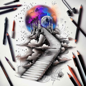 spiritual-motif-stairs-tattoo – tattoo design ideas free ai generated – realism-anatomical-accuracy – for-stomach – Gallery: stairs-inkby-ai