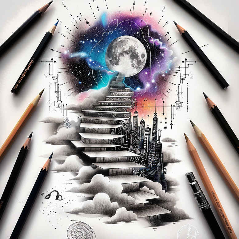 spiritual-motif-stairs-tattoo – tattoo design ideas free ai generated – surrealism-phantasmagoric – for-hand – Gallery: stairs-inkby-ai