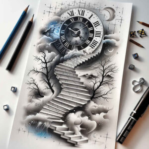 spirituality-symbol-stairs-tattoo – tattoo design ideas free ai generated – surrealism-esoteric – for-upper-thigh – Gallery: stairs-inkby-ai