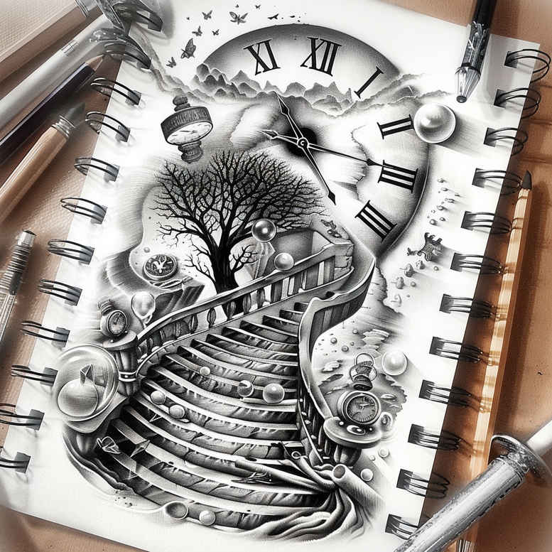 stairs-tattoo – tattoo design ideas free ai generated – realism-ink-precision – for-back-of-neck – Gallery: stairs-inkby-ai