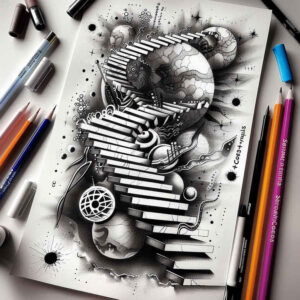 symbolic-stairs-tattoo – tattoo design ideas free ai generated – neotraditional-bold-motifs – for-side – Gallery: stairs-inkby-ai