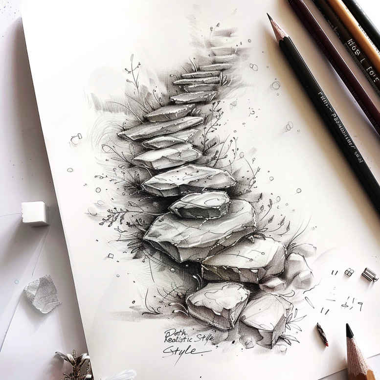symbolic-stairs-tattoo – tattoo design ideas free ai generated – realism-realistic-structure – for-shin – Gallery: stairs-inkby-ai