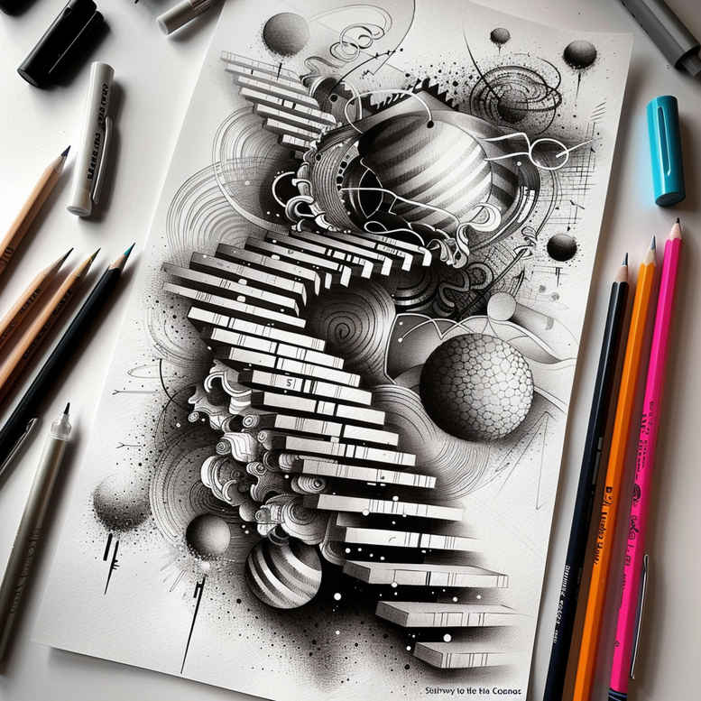 stairs tattoo design ideas crisp lines architectural rhythm for calf