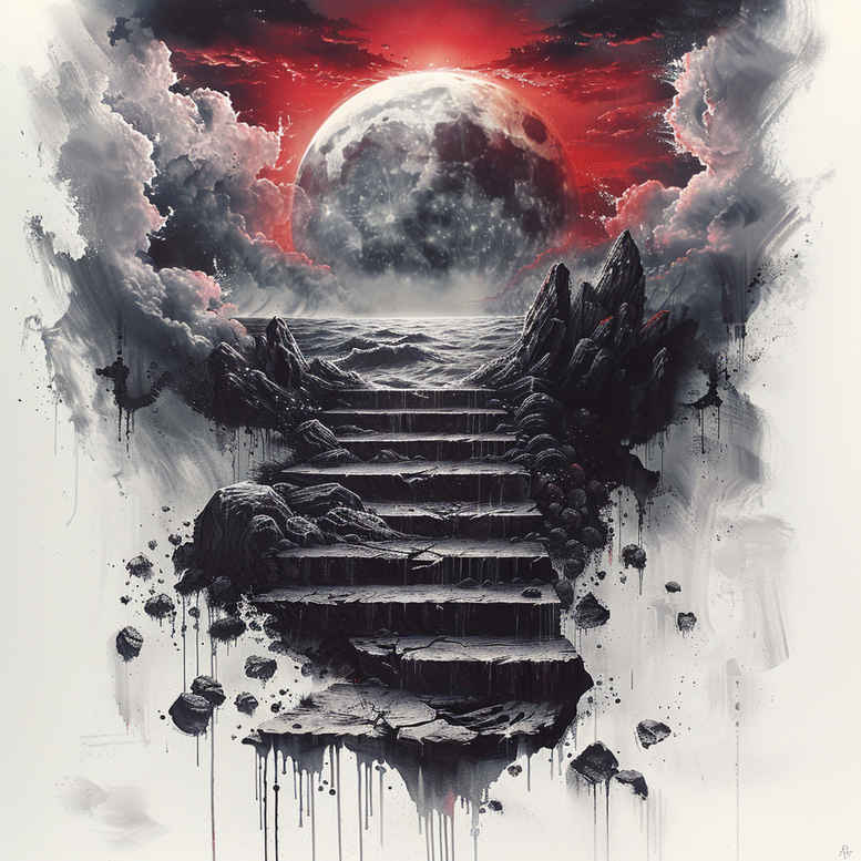 stairs tattoo design ideas Surrealism phantom shadows architectural tattoo shows endurance