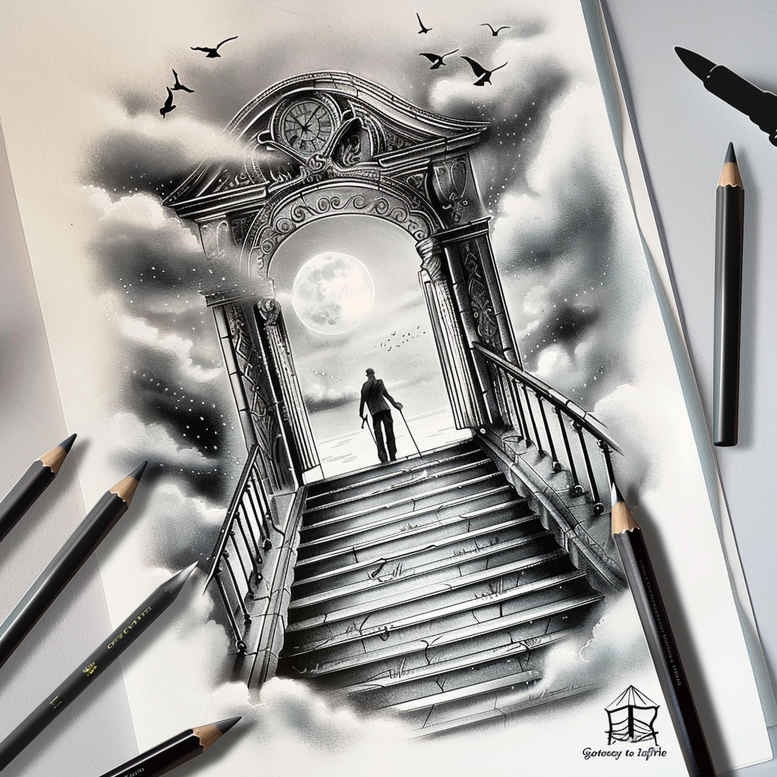 stairs tattoo design ideas strong contrast ascent for hip