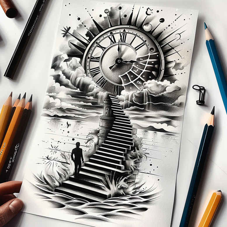 stairs tattoo design ideas Realism sharp focus ascent for inner arm