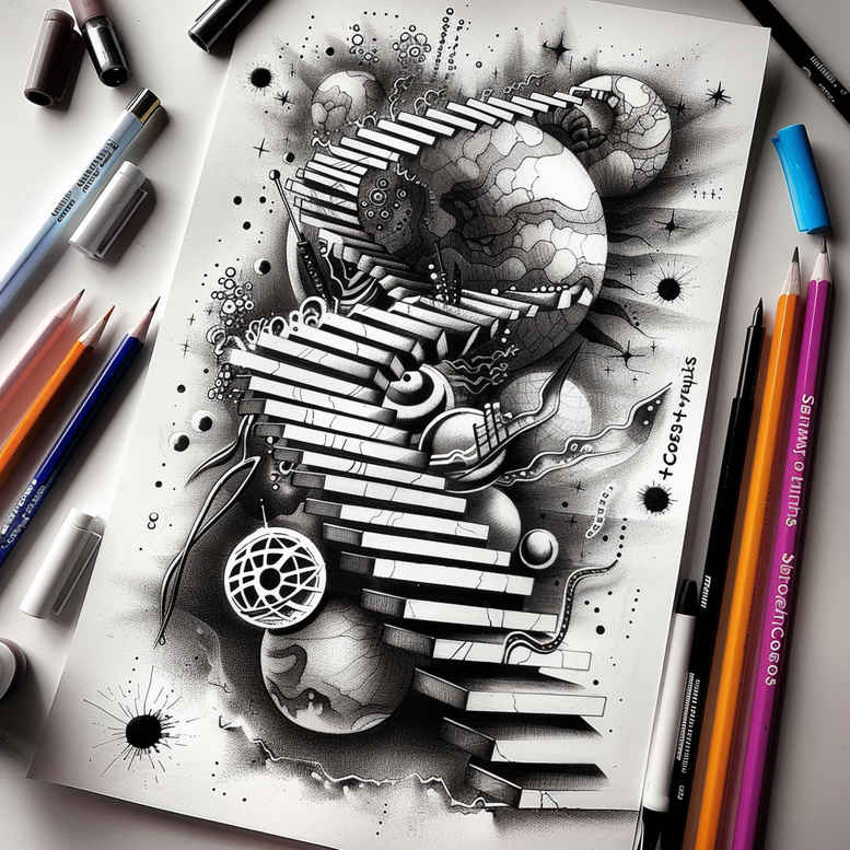 stairs tattoo design ideas Surrealism esoteric clean rise symbol of perseverance