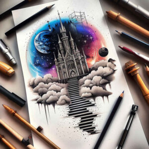 stairs tattoo design ideas Surrealism unreal conceptual stairs symbolising resilience