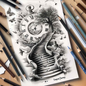 stairs tattoo design ideas Surrealism fantastical elements continuous step for calf
