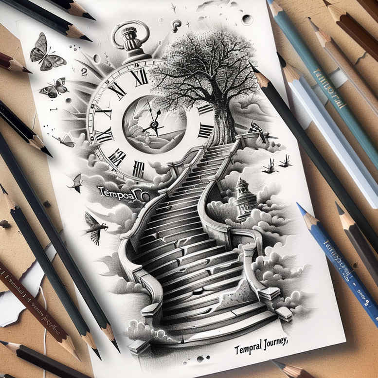 stairs tattoo design ideas Surrealism fantastical elements continuous step for calf
