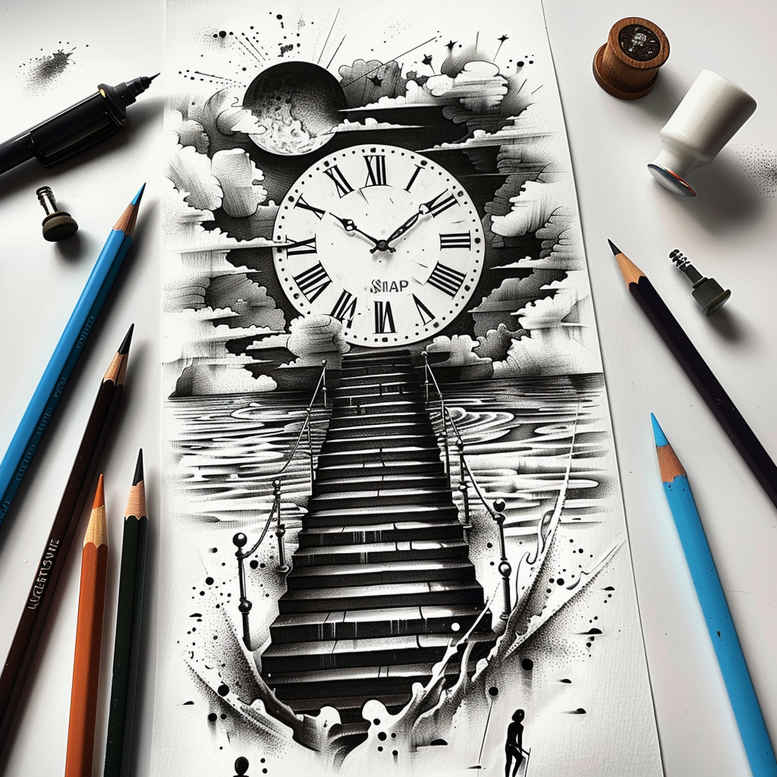 stairs tattoo design ideas Realism soft highlights continuous step for upper chest