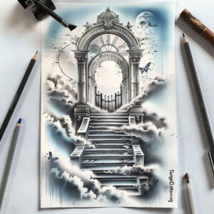 stairs tattoo design ideas contrasting colors continuous step shows strength