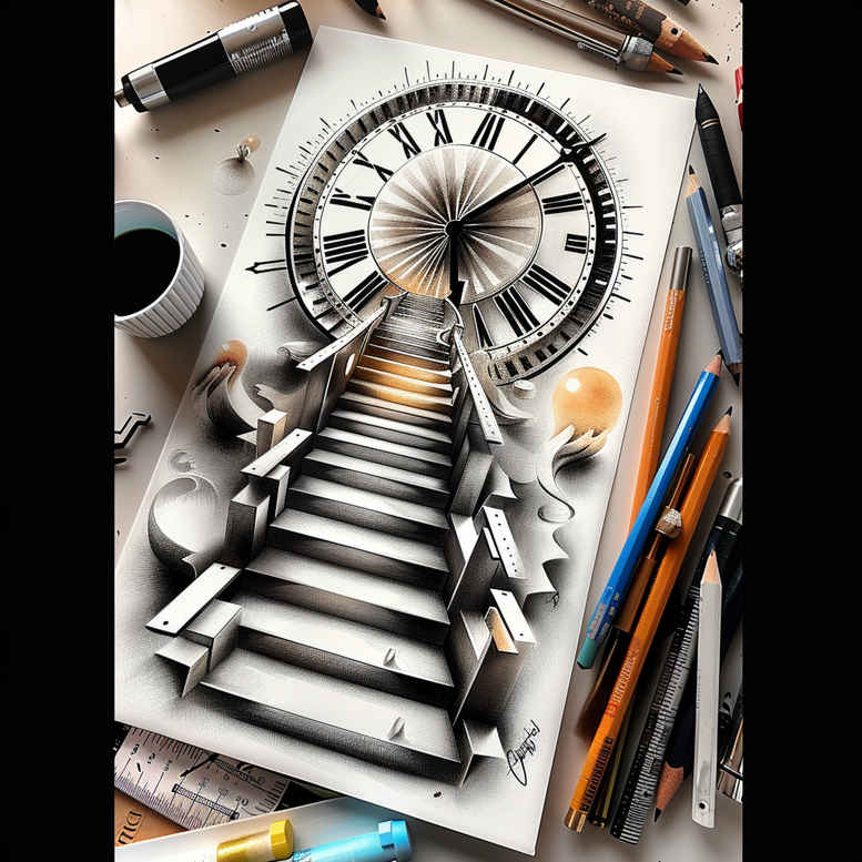 stairs tattoo design ideas Surrealism esoteric continuous step stands for determination