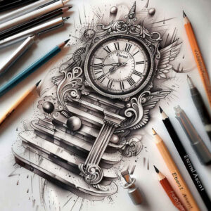 stairs tattoo design ideas Surrealism metamorphosis direction marker for lower thigh