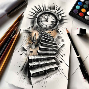 stairs tattoo design ideas Neotraditional vivid color journey symbol for arm