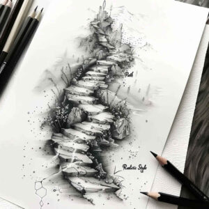 stairs tattoo design ideas artistic contrast levels for upper thigh