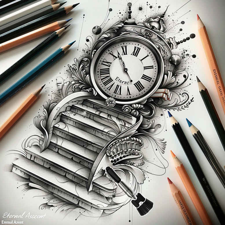 stairs tattoo design ideas close-up shadow contrast for abdomen