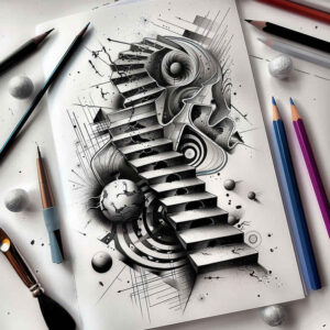 stairs tattoo design ideas color richness shadow contrast for nape