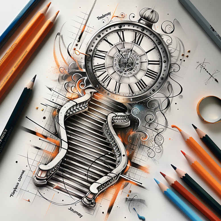stairs tattoo design ideas Surrealism vibrant contrasts spiral motion for shin