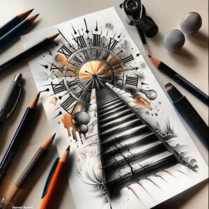 stairs tattoo design ideas Surrealism disorienting stair lines for sternum
