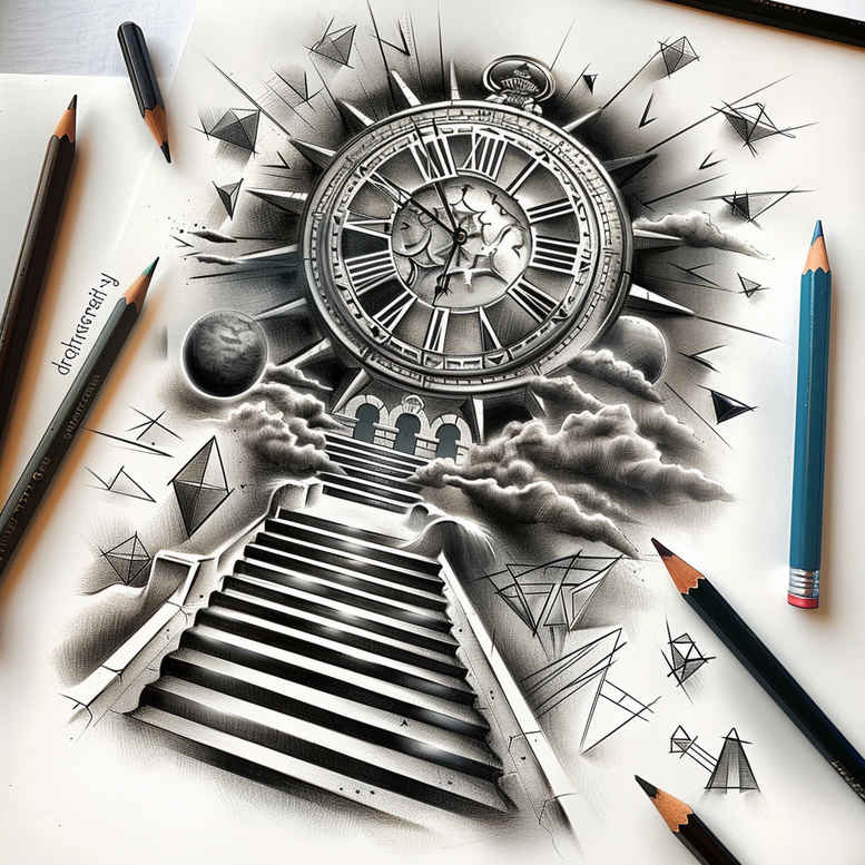 stairs tattoo design ideas vivid hues symbolic climb for outer arm
