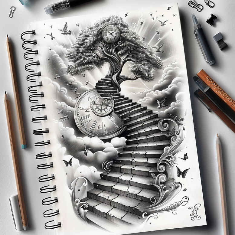 stairs tattoo design ideas accent shading symbolic climb for triceps