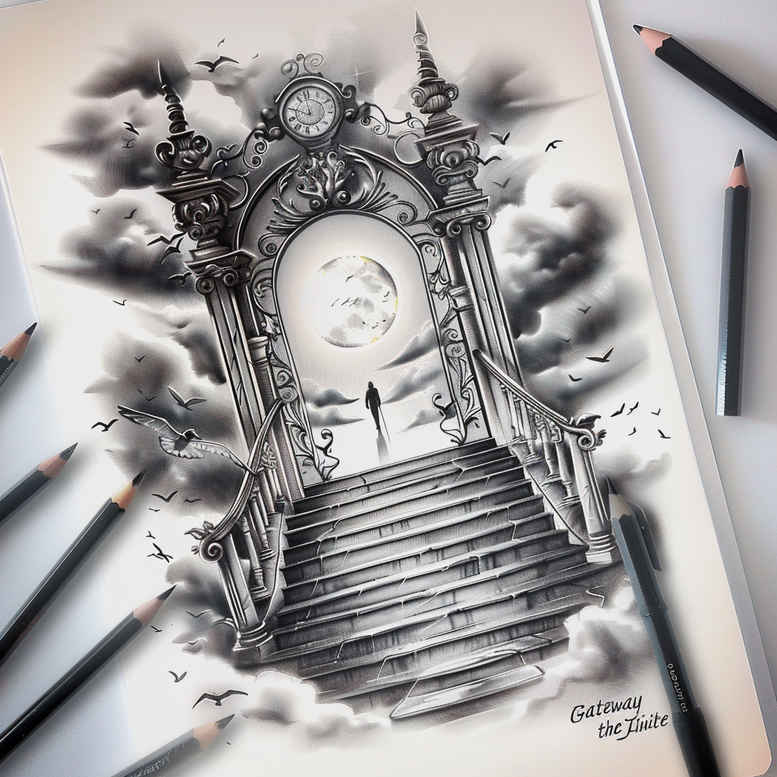 stairs tattoo design ideas Realism crisp detail tiered structure courage and power