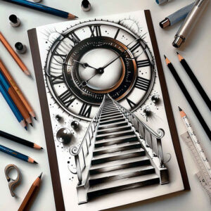 stairs tattoo design ideas Surrealism otherworldly upward motion for spine