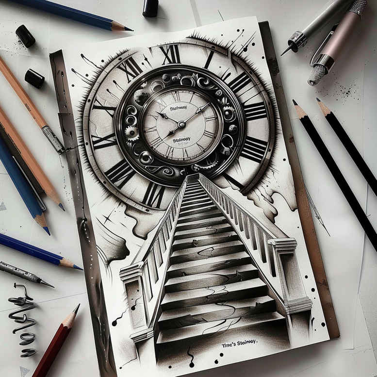 stairs tattoo design ideas Realism digital realism vertical flow for behind ear