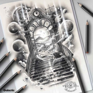 transformation-symbol-stairs-tattoo – tattoo design ideas free ai generated – realism-fine-lines – for-back-shoulder – Gallery: stairs-inkby-ai