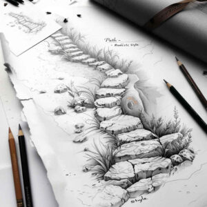 travel-motif-stairs-tattoo – tattoo design ideas free ai generated – neotraditional-enhanced-shading – for-collarbone – Gallery: stairs-inkby-ai