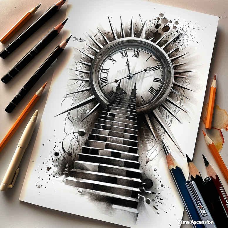 wave-stairs-tattoo – tattoo design ideas free ai generated – neotraditional-rich-shading – for-ribs – Gallery: stairs-inkby-ai