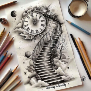 wave-stairs-tattoo – tattoo design ideas free ai generated – realism-real-ink-flow – for-toe – Gallery: stairs-inkby-ai