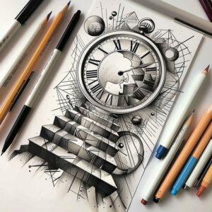 wave-stairs-tattoo – tattoo design ideas free ai generated – surrealism-metamorphosis – for-upper-arm – Gallery: stairs-inkby-ai
