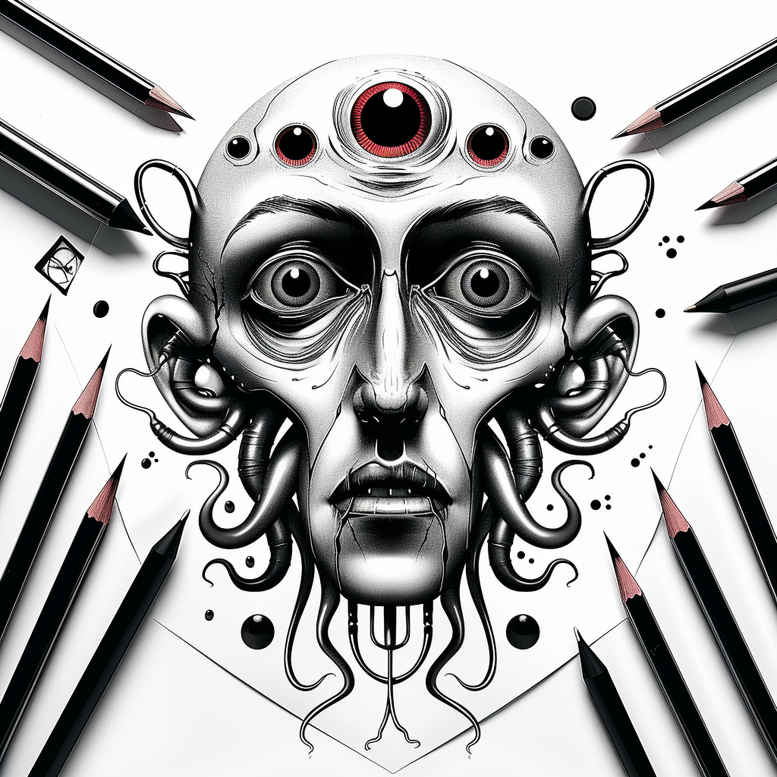 deformed-figure-tattoo – tattoo design ideas free ai generated – torment – for-calf – Gallery: surrealistic-characters-inkby-ai